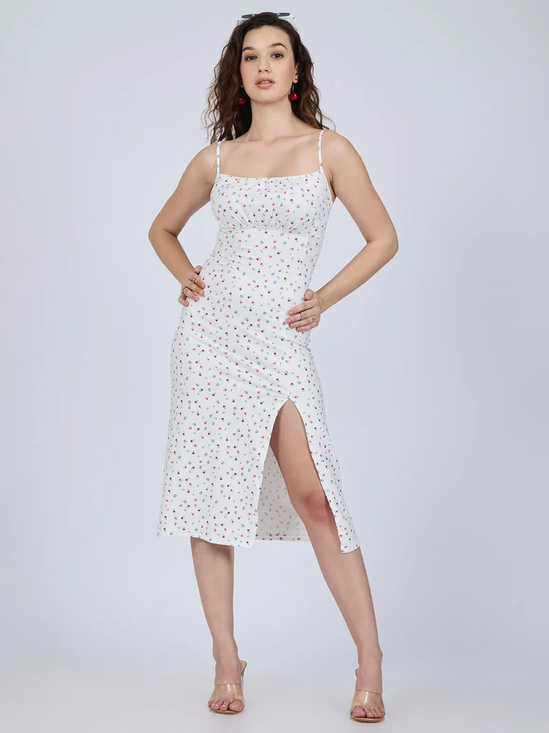Outzidr  Multi Strappy Floral Midi Dress With Slit for Women | Best Price UAE